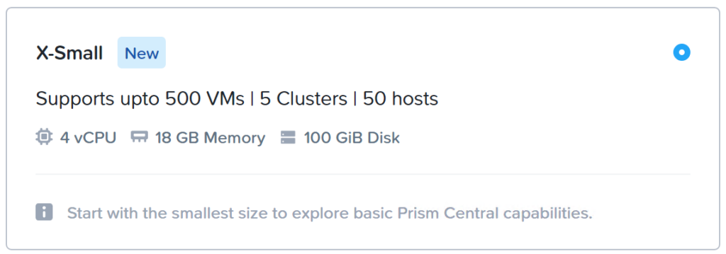 Nutanix X-Small Prism Central