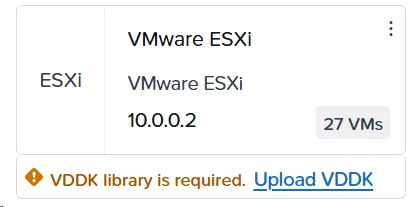 Nutanix Move showing the warning VDDK library is required with the Upload VDDK link on an ESXi source