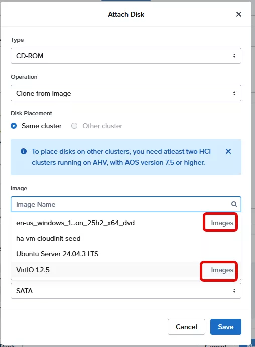 Attach Disk with images from the Images content repository