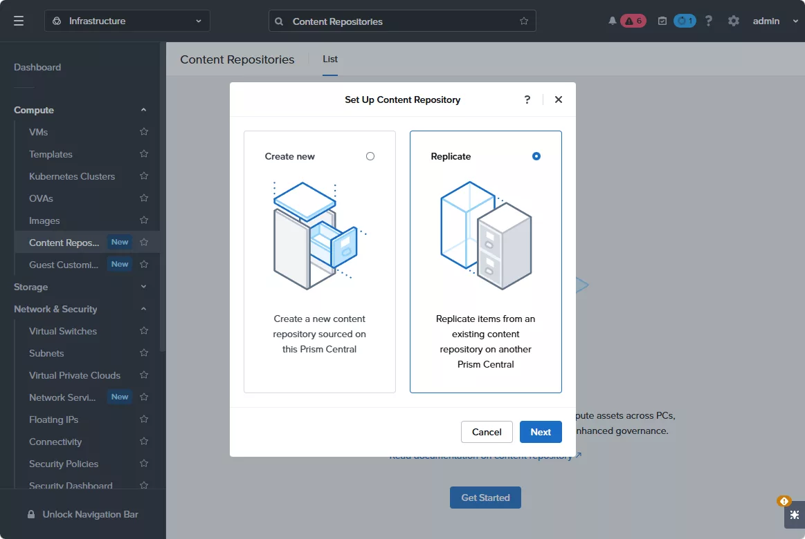 Replicate a content repository on the second Prism Central