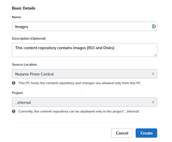 Basic details of the new content repository