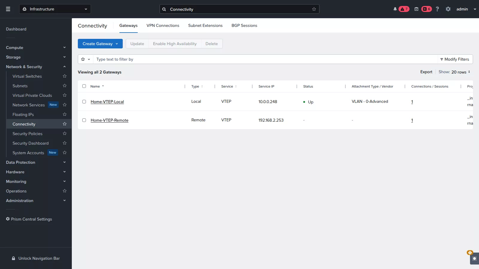 Gateways overview in Prism Central