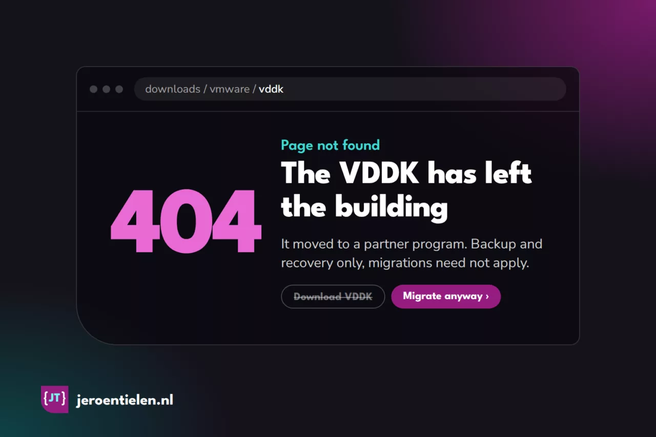 Illustration of a 404 page: the VDDK has left the building